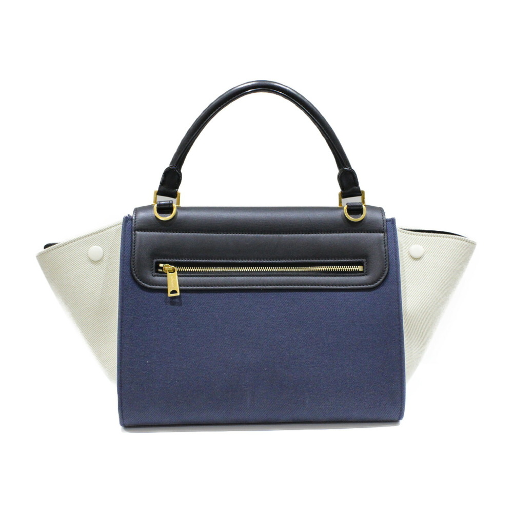 CELINE Trapeze Black Navy Blue Beige Tan Leather Handbag Shoulder Bag - Picture 2 of 7